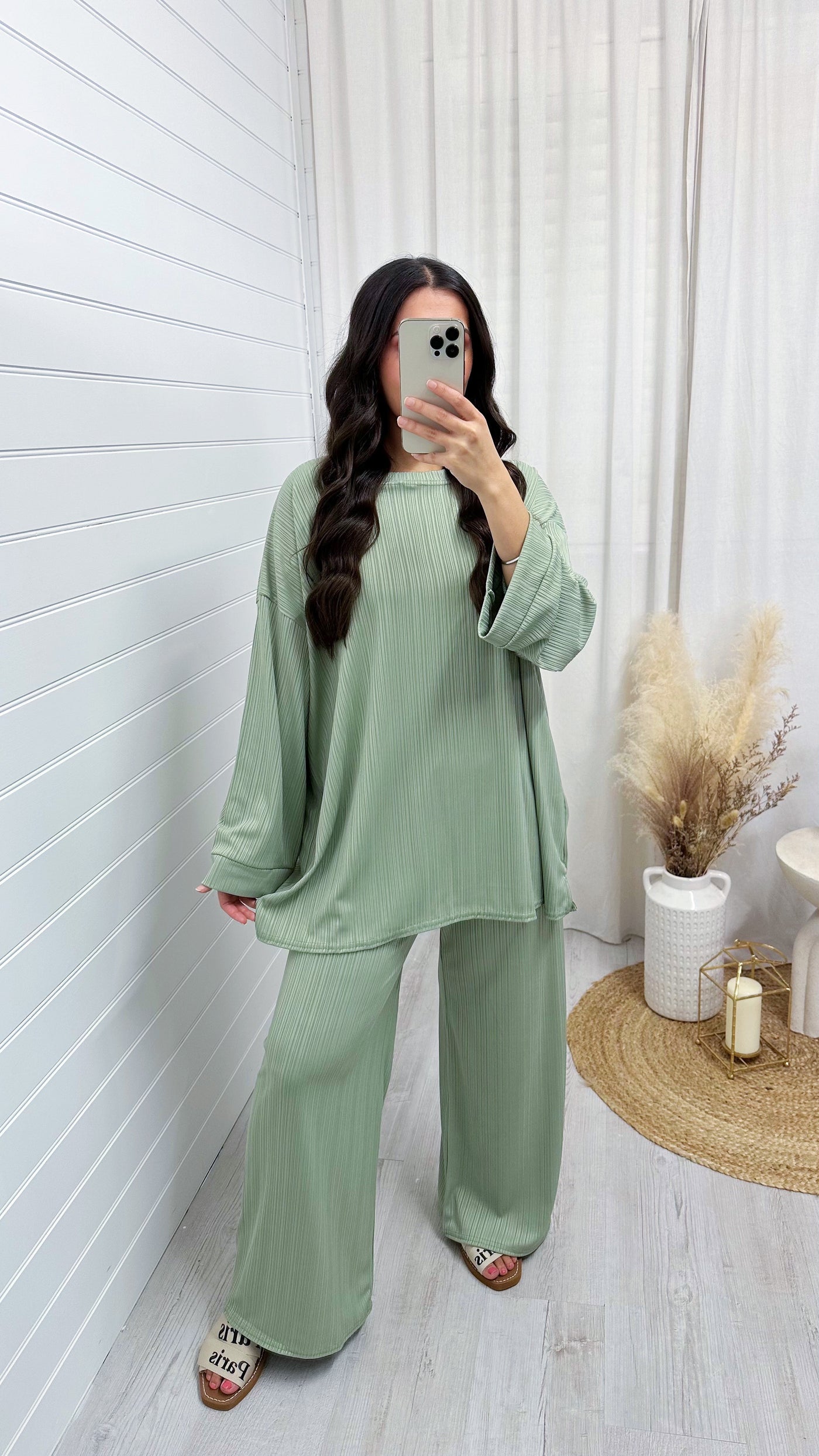 Long Sleeve Ribbed Top and Trousers Co-Ord - MINT