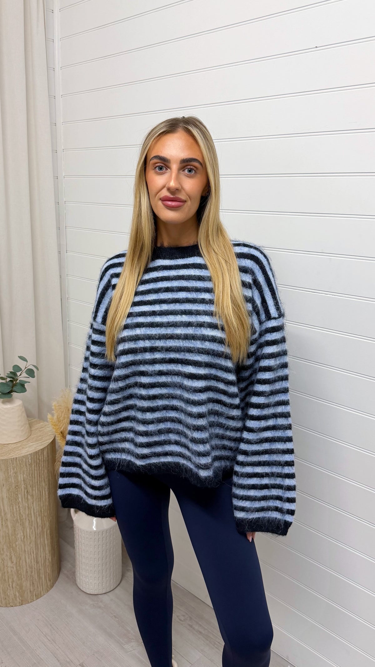Mohair Stripe Baggy Sleeve Jumper - BLUE