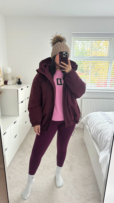 Hooded Oversized Waterproof Jacket - WINE