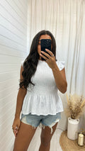 Shirred Peplum Vest Top - WHITE