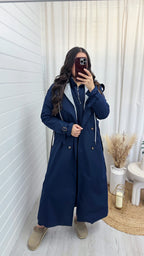Long Length Insert Hooded Rain Mac - NAVY