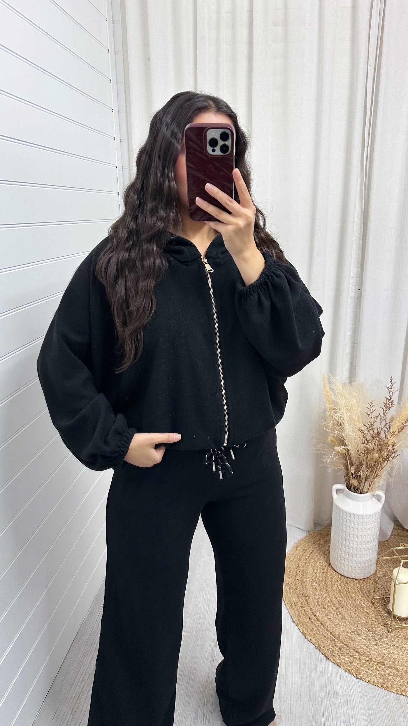 Shimmery Knitted  Bomber Jacket and Joggers Co-Ord - BLACK