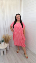 PLUS Polka Dot Twisted Knot Midi Dress - CORAL