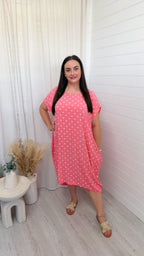 PLUS Polka Dot Twisted Knot Midi Dress - CORAL