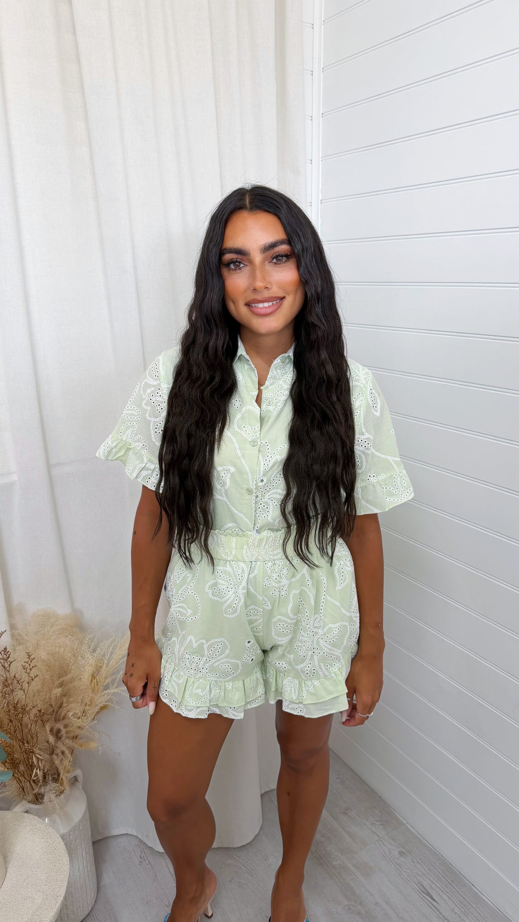 Embroidery Anglaise Shirt and Frill Skort Co-Ord - GREEN