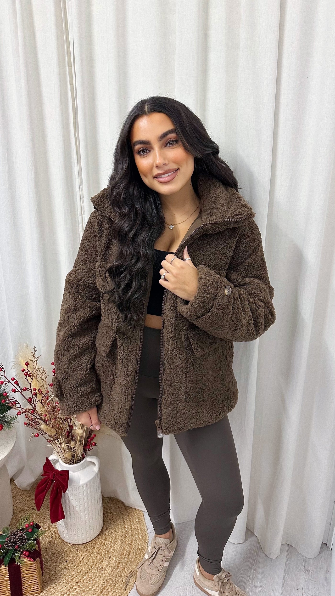 Quilted Borg Jacket - BROWN