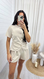 Cinched Gold Button Top and Shorts Co-Ord - LIGHT BEIGE