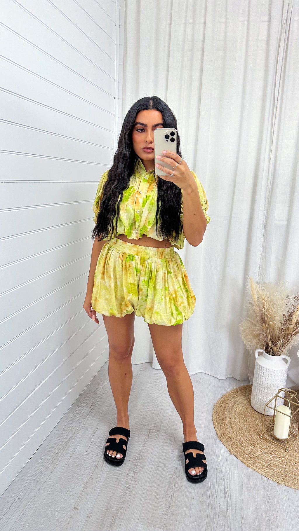 Tie Dye Puff Ball Top and Skort Co-Ord - LIME