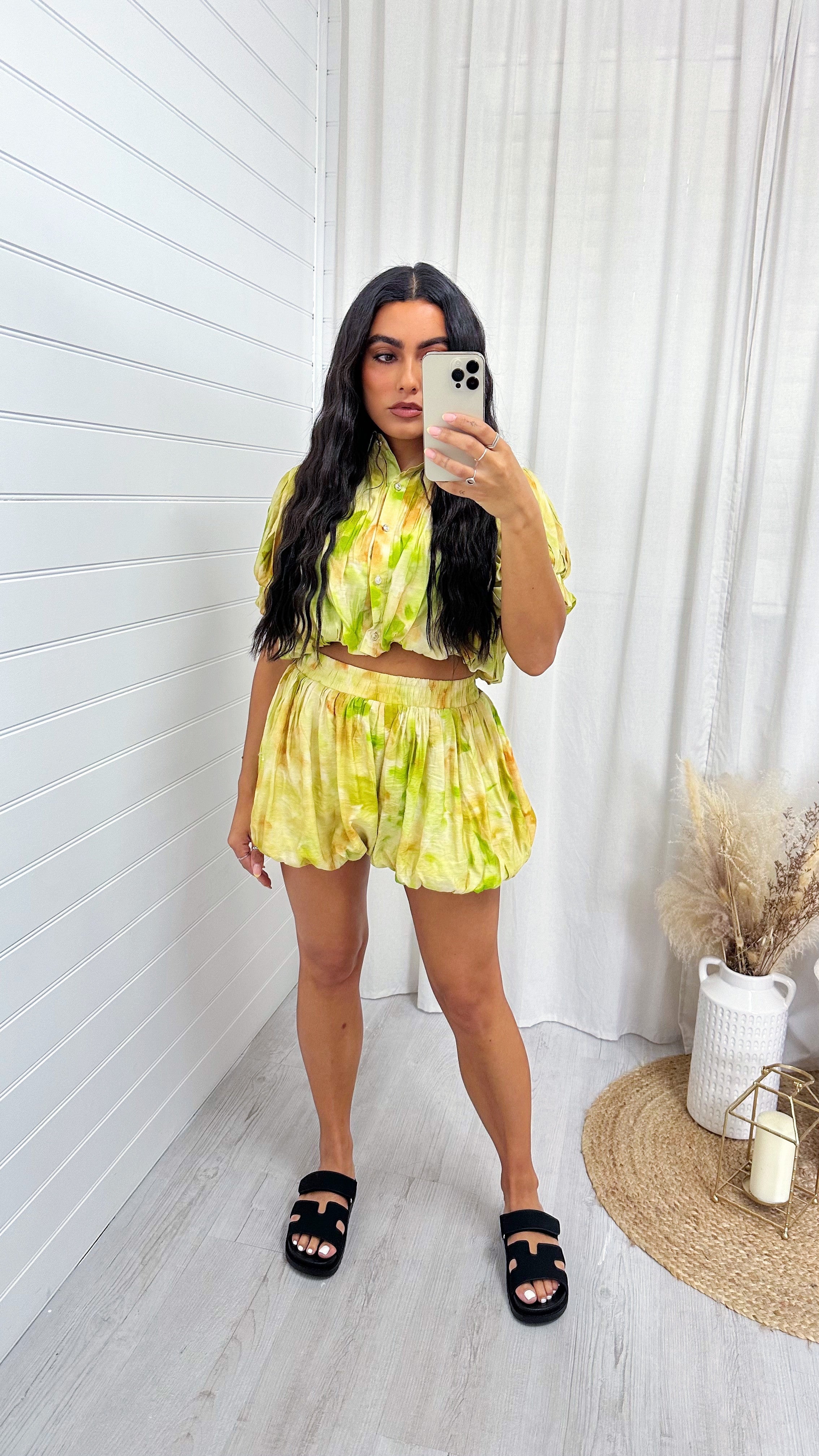 Tie Dye Puff Ball Top and Skort Co-Ord - LIME