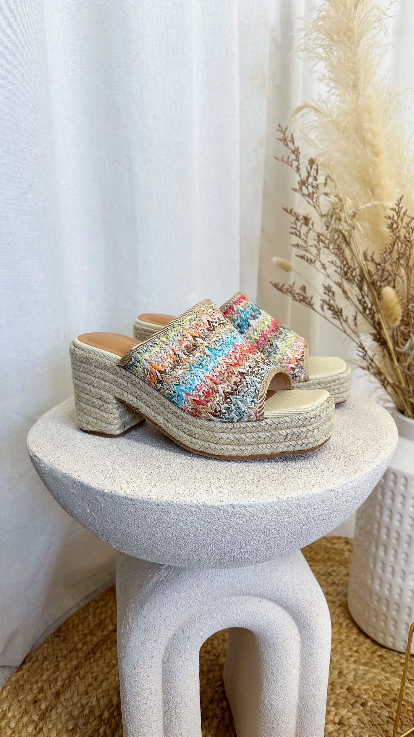 Chunky Woven Heeled Sandals - MULTI