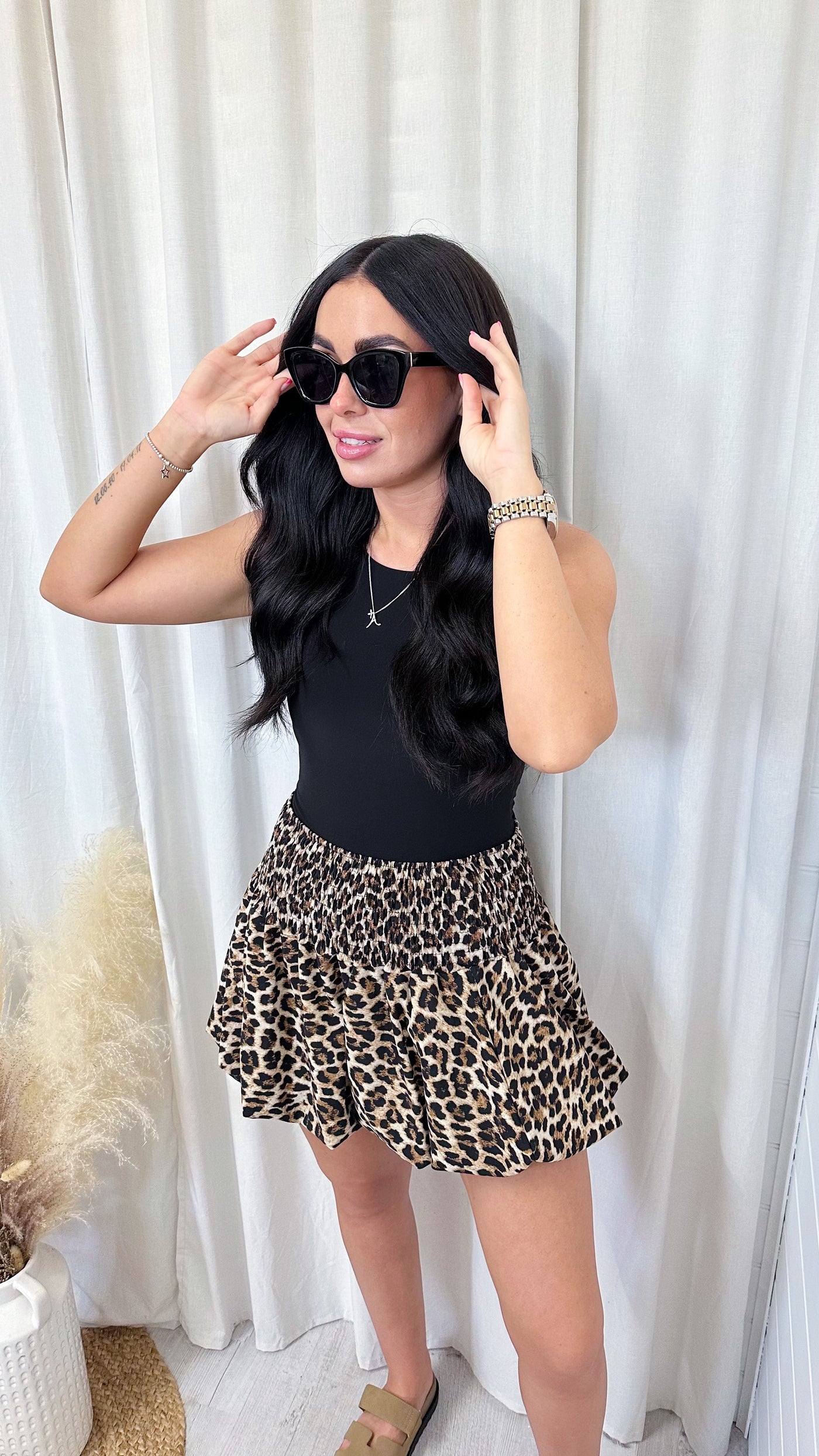 Shirred Waist Puff Mini Skirt - LEOPARD PRINT