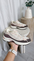 Suede Mesh Insert Trainers - BEIGE/PINK