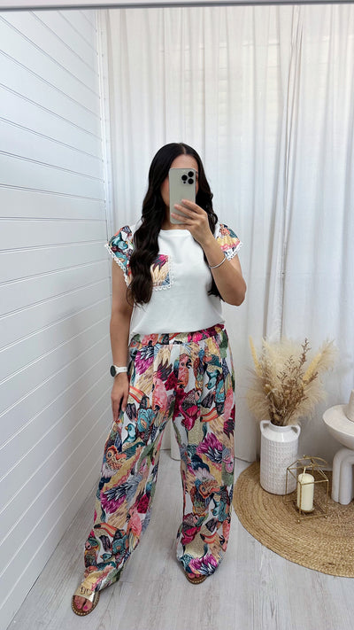 Bird Print Frill T-Shirt and Trousers Co-Ord