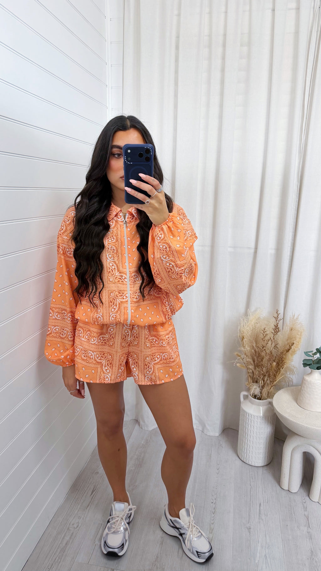 Bandana Print Satin Bomber Jacket and Shorts Co-Ord - ORANGE