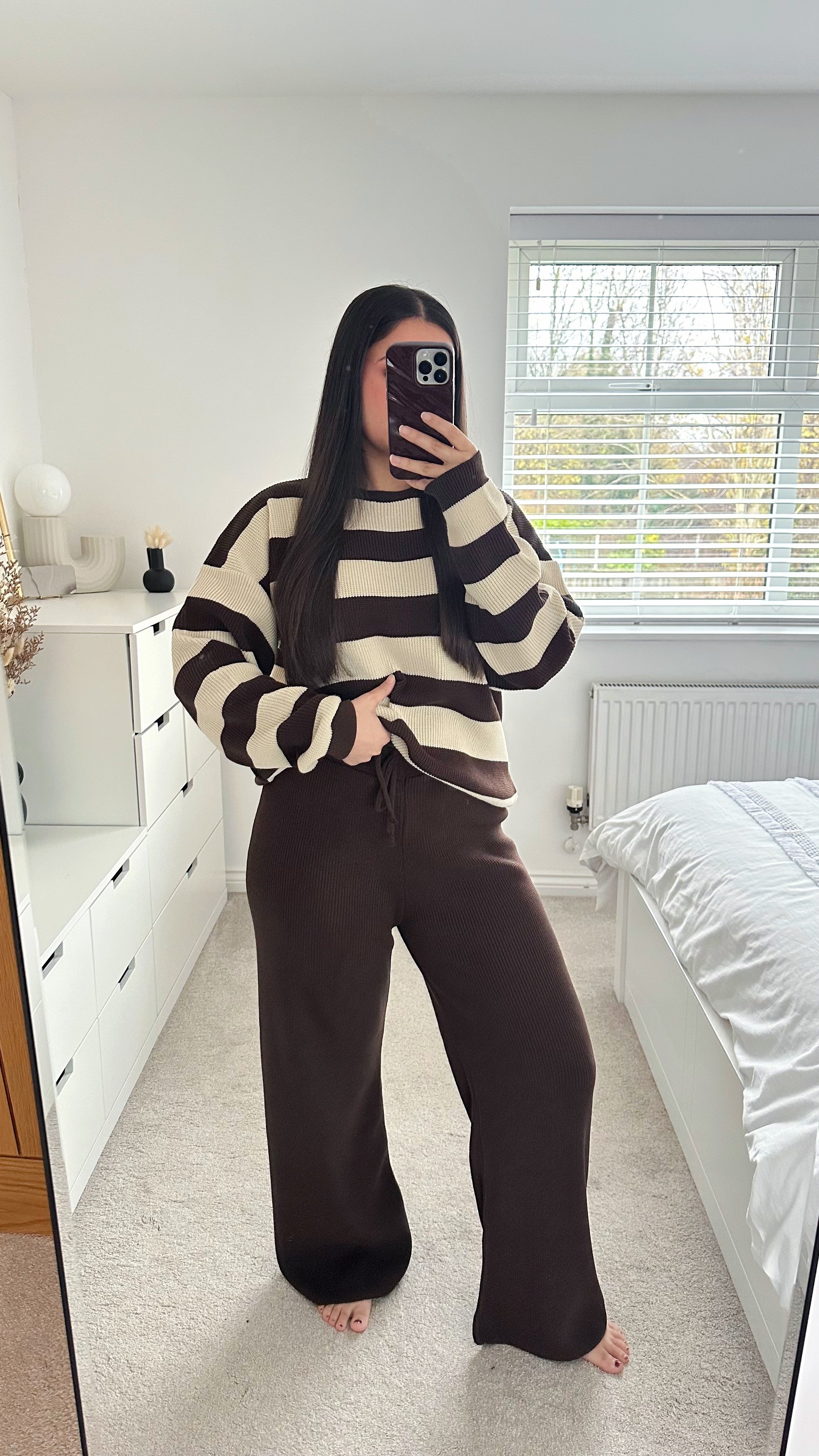 Stripey Knitted Jumper and Trousers Co-Ord - BROWN/BEIGE