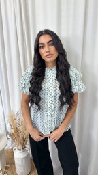 Frilly Sheer Polka Blouse - MINT