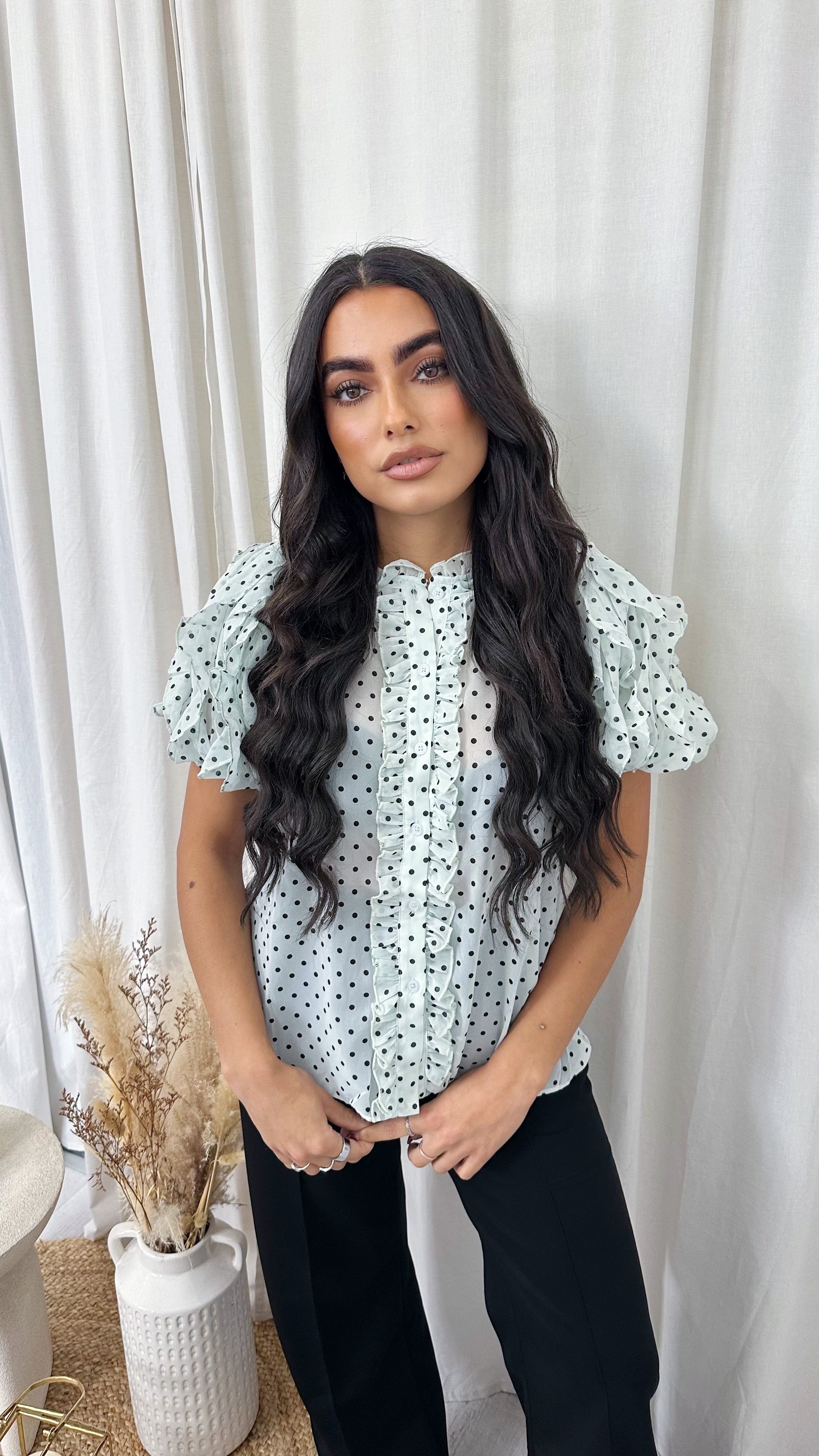 Frilly Sheer Polka Blouse - MINT