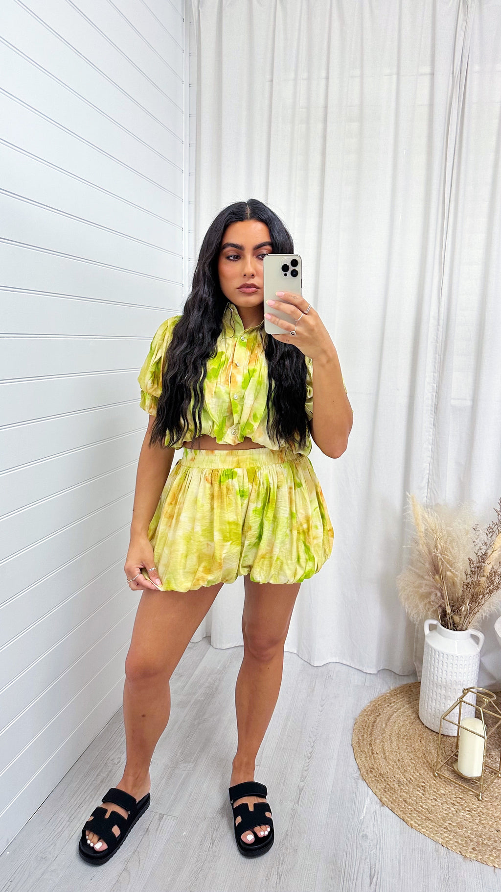 Tie Dye Puff Ball Top and Skort Co-Ord - LIME