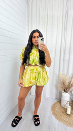 Tie Dye Puff Ball Top and Skort Co-Ord - LIME