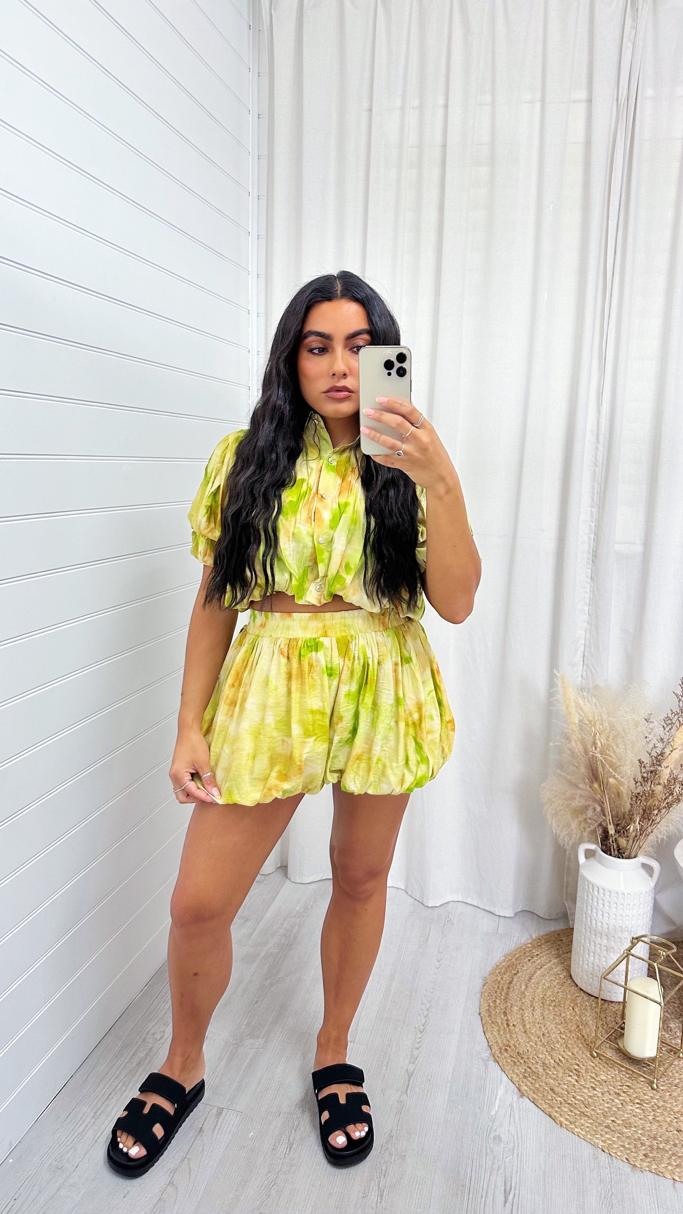 Tie Dye Puff Ball Top and Skort Co-Ord - LIME