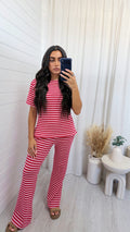 Stripey Knit T-Shirt and Flares Co-Ord - RED/PINK
