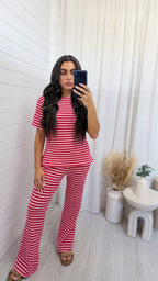 Stripey Knit T-Shirt and Flares Co-Ord - RED/PINK