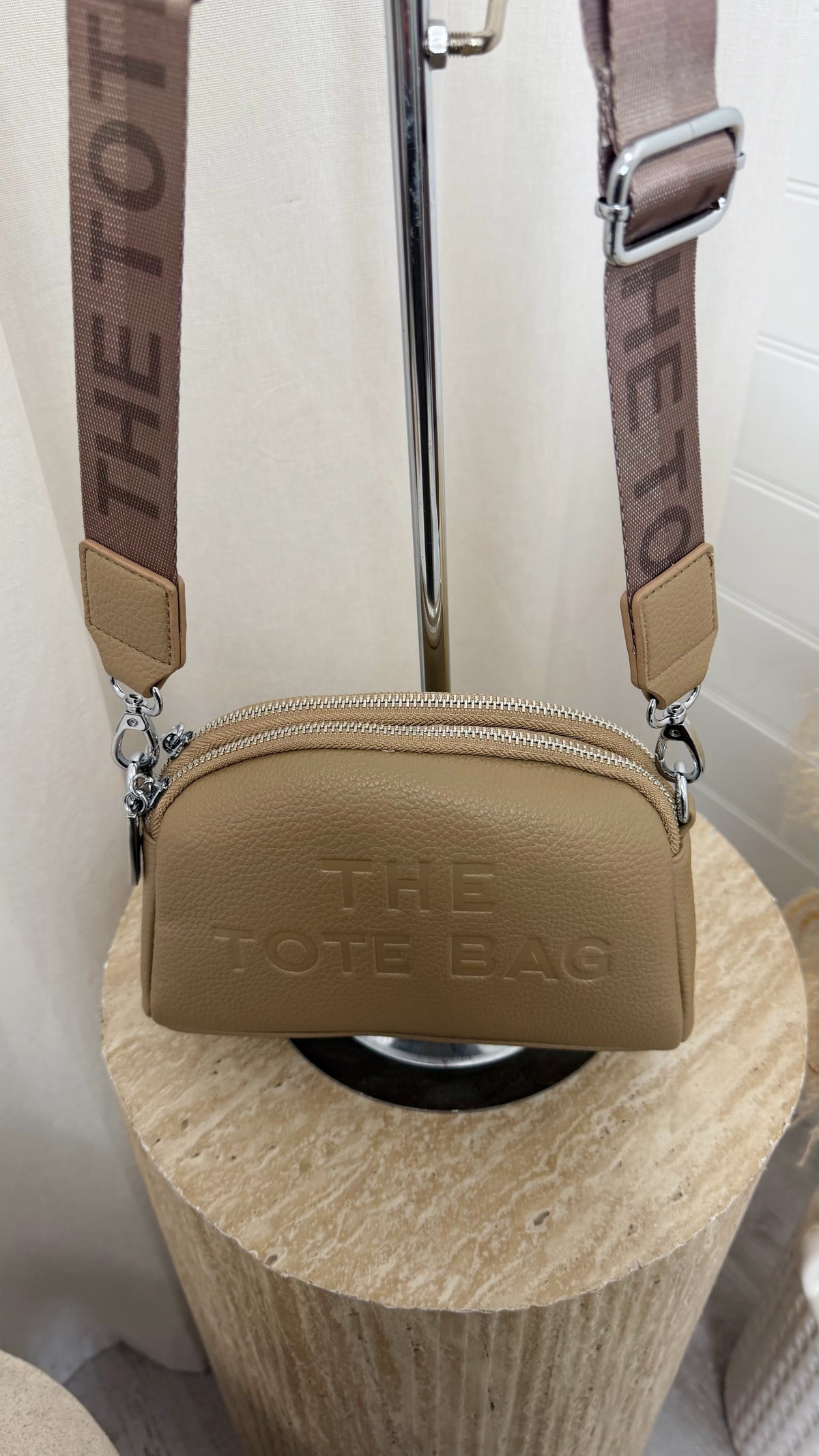 Double Zip Dome Cross Body Bag - BEIGE