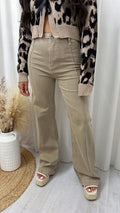 High Waisted Seam Front Flared Jeans - BEIGE