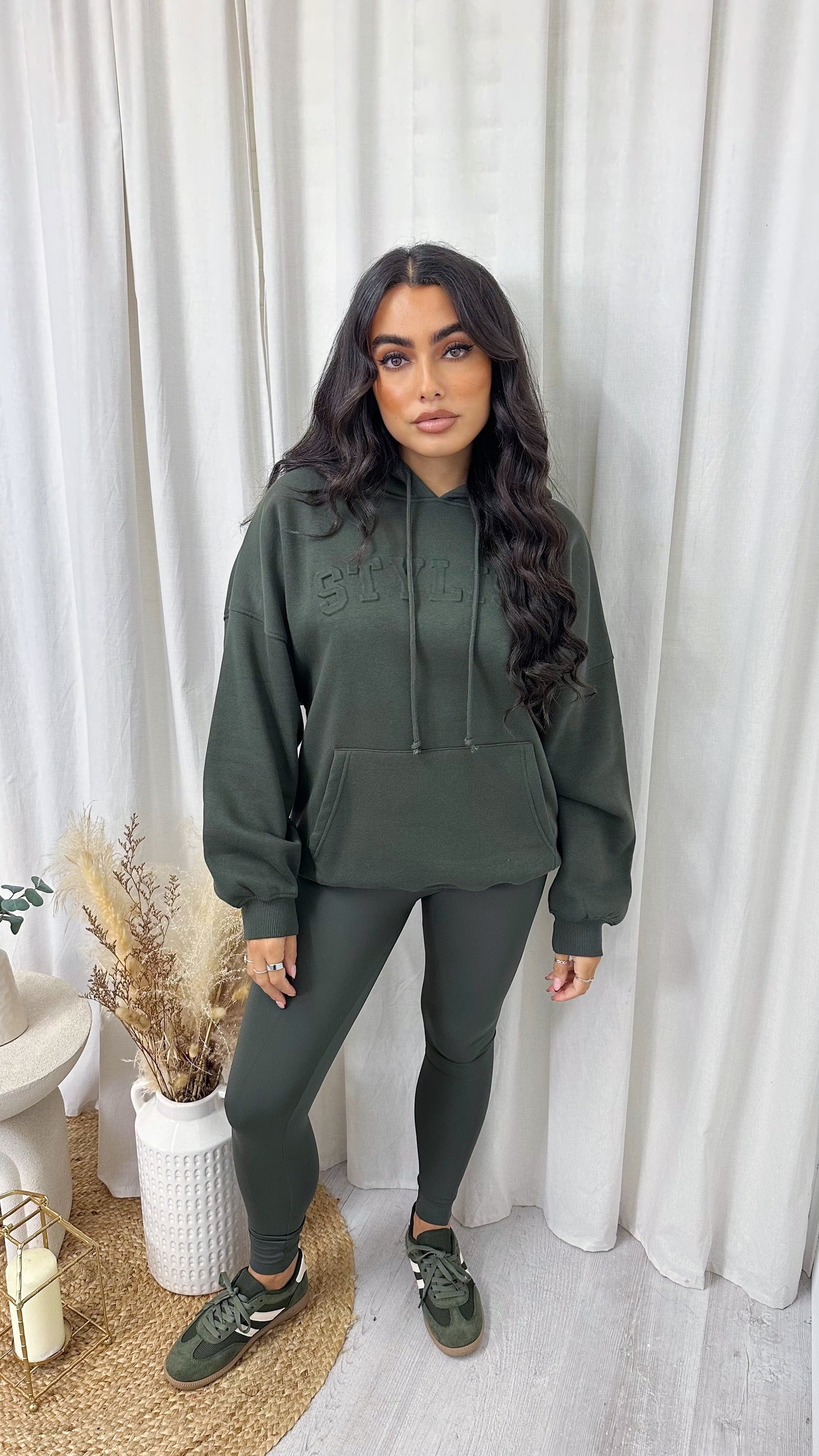 Embossed Stylist Oversized Hoodie - KHAKI