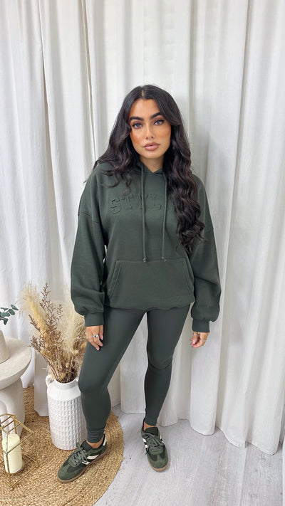Embossed Stylist Oversized Hoodie - KHAKI