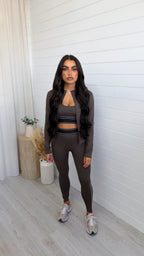 3 Piece Piped Activewear Set - BROWN