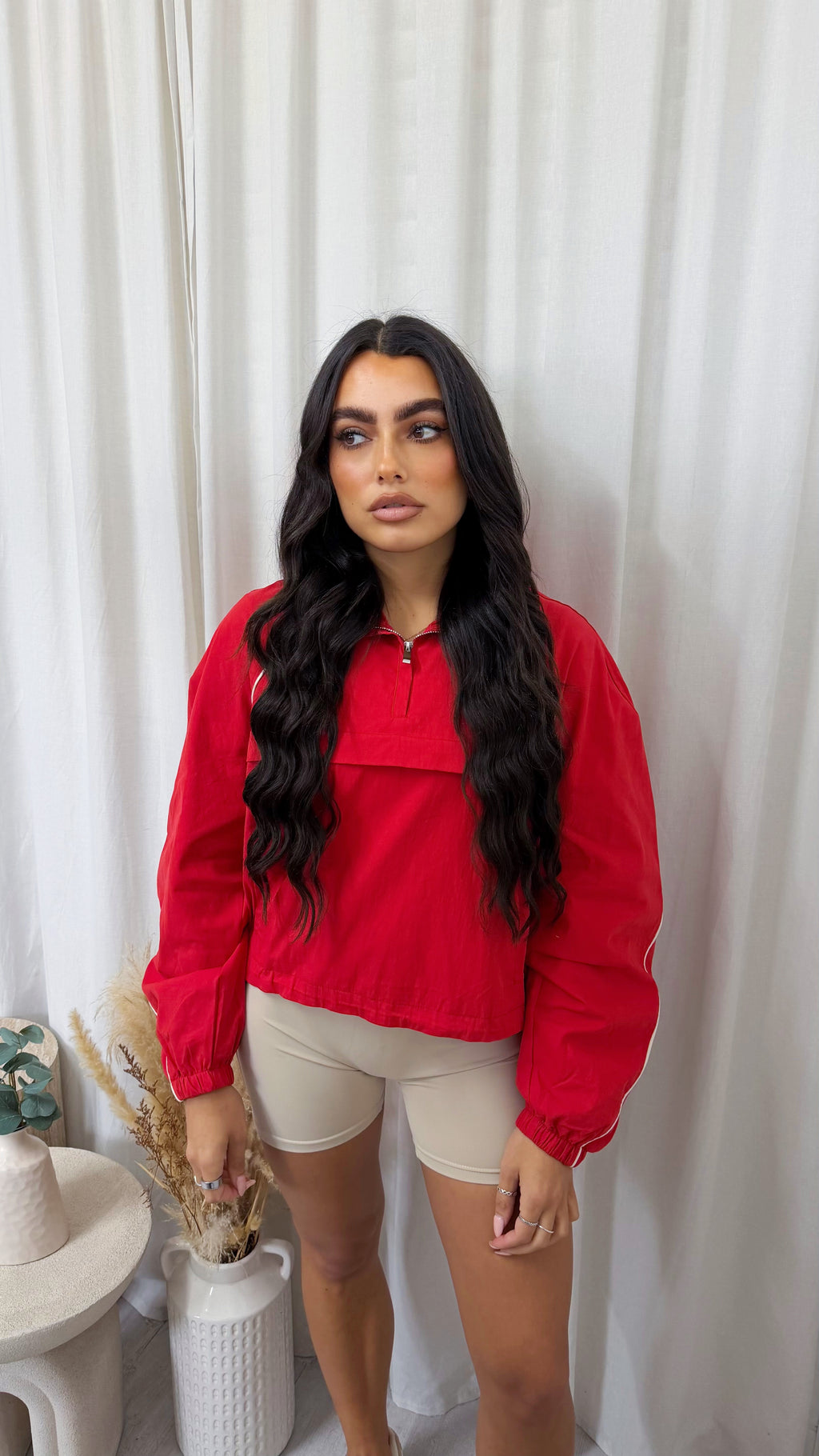 Piped Half Zip Windbreaker - RED