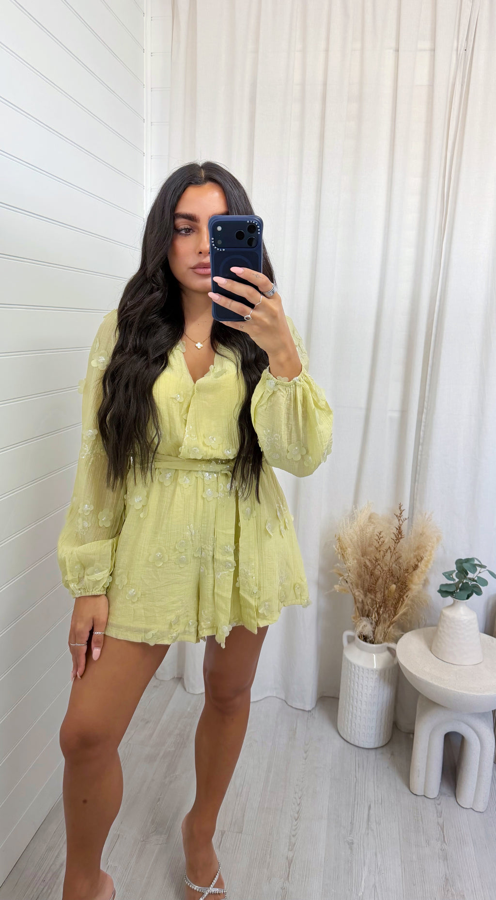 Sequin Flower Wrap Over Playsuit - SAGE