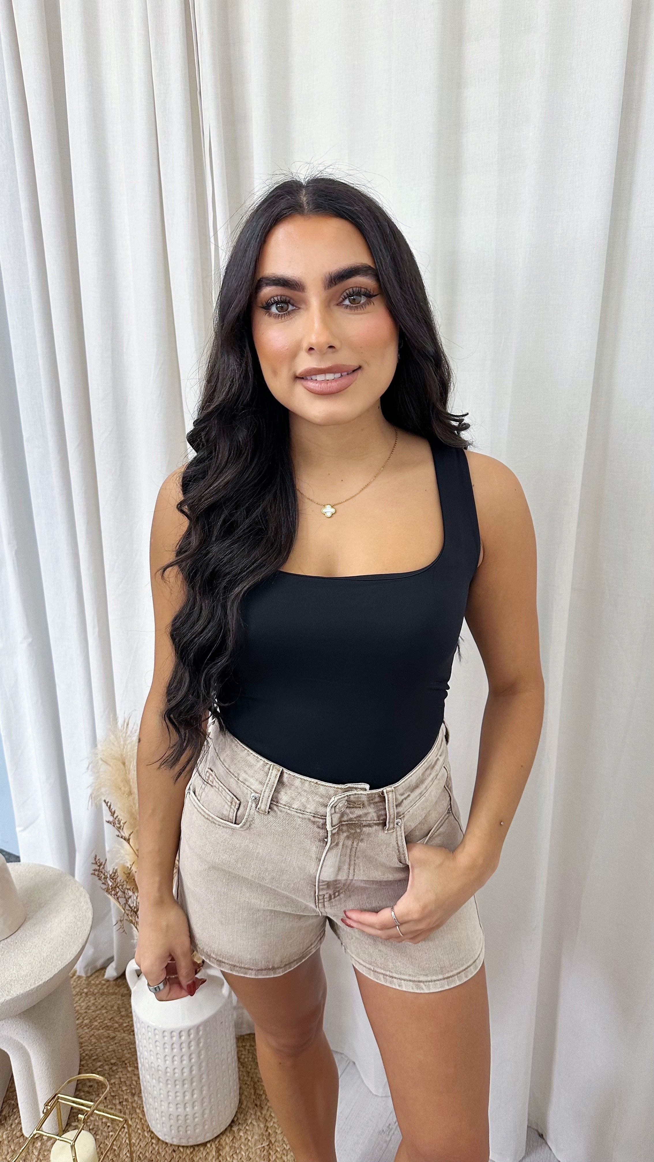 Basic Square Neck Vest Top - BLACK