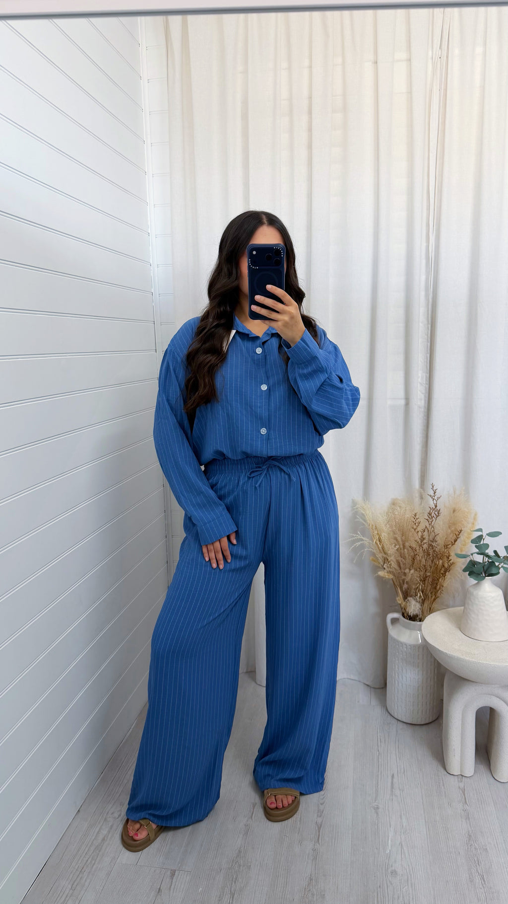 Oversized Pinstripe Shirt and Trousers Co-Ord - BLUE
