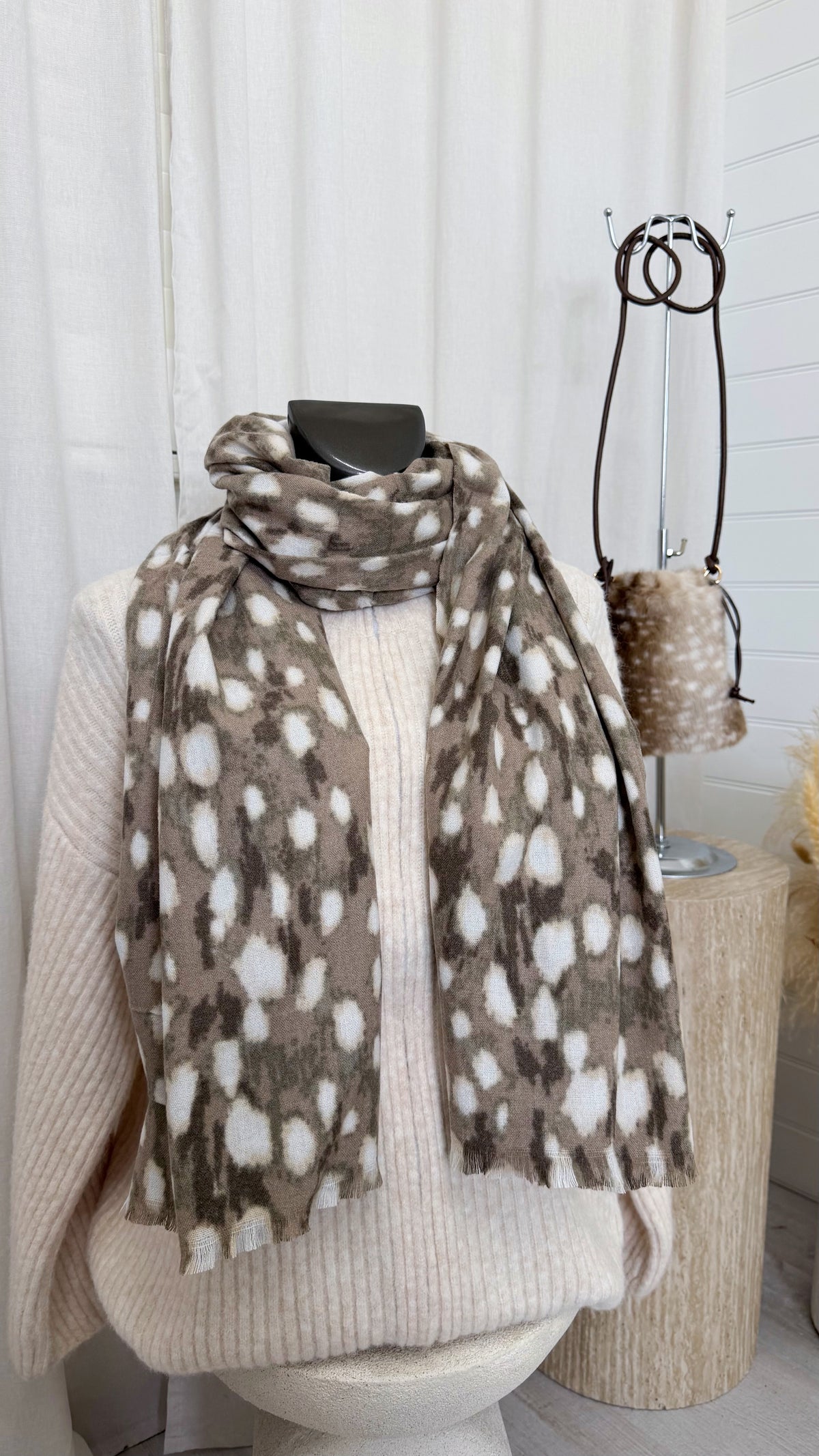 Deer Print Scarf - BEIGE