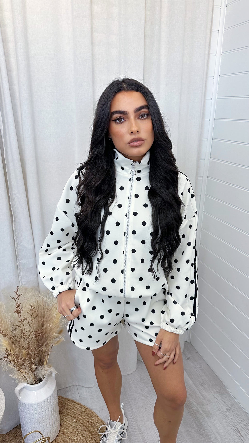 Retro Stripe Polka Dot Jacket and Shorts Co-Ord - CREAM