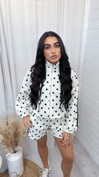 Retro Stripe Polka Dot Jacket and Shorts Co-Ord - CREAM