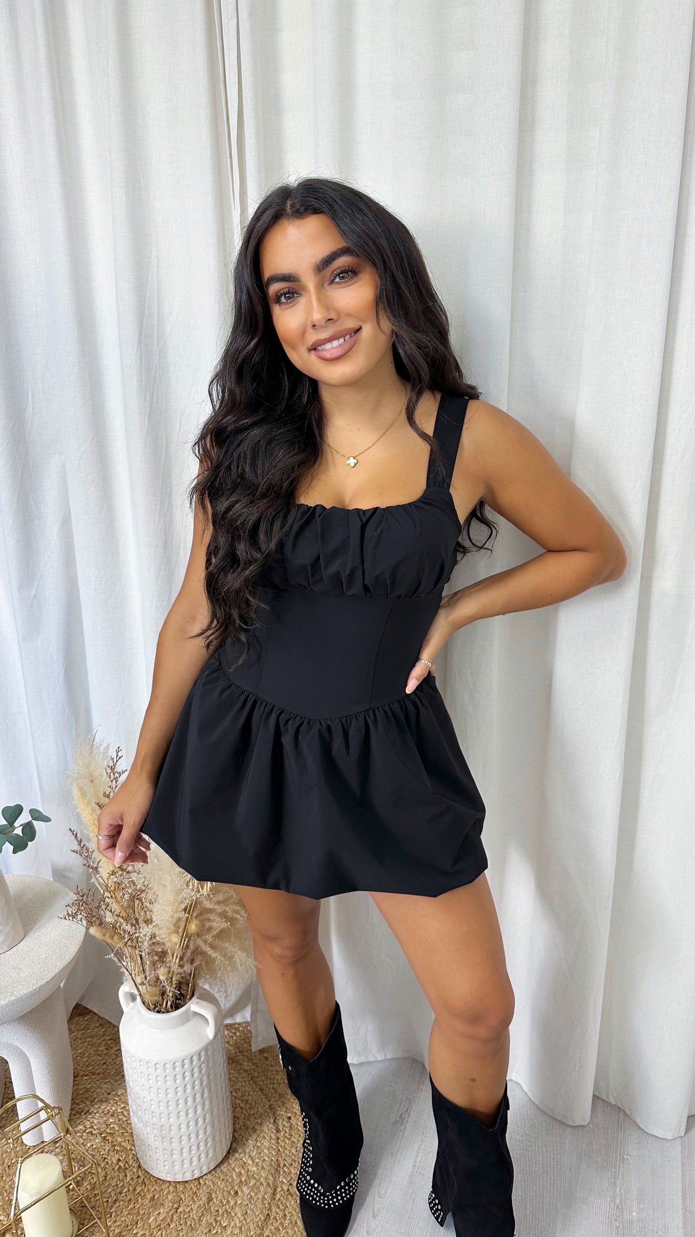 Puff Ball Corset Dress - BLACK