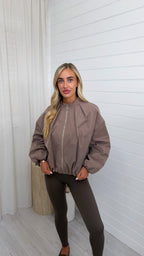 Pleated Shoulder Bomber Jacket - MOCHA