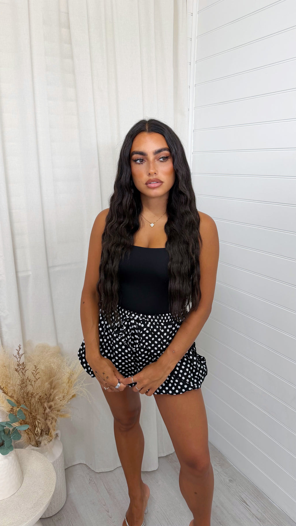 Polka Dot Puff Ball Shorts - BLACK