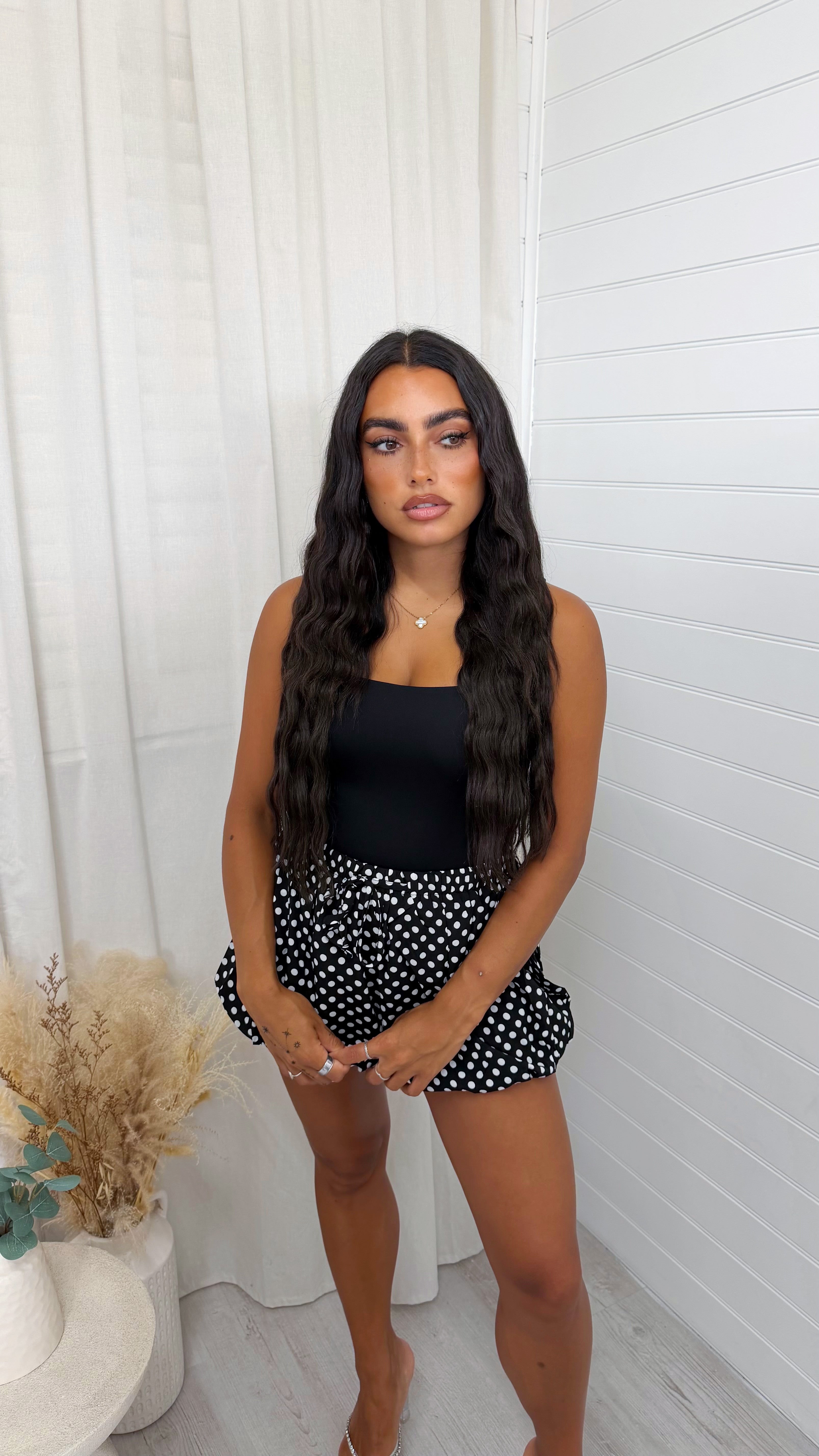 Polka Dot Puff Ball Shorts - BLACK