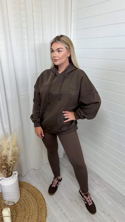 Embossed Stylist Oversized Hoodie - BROWN
