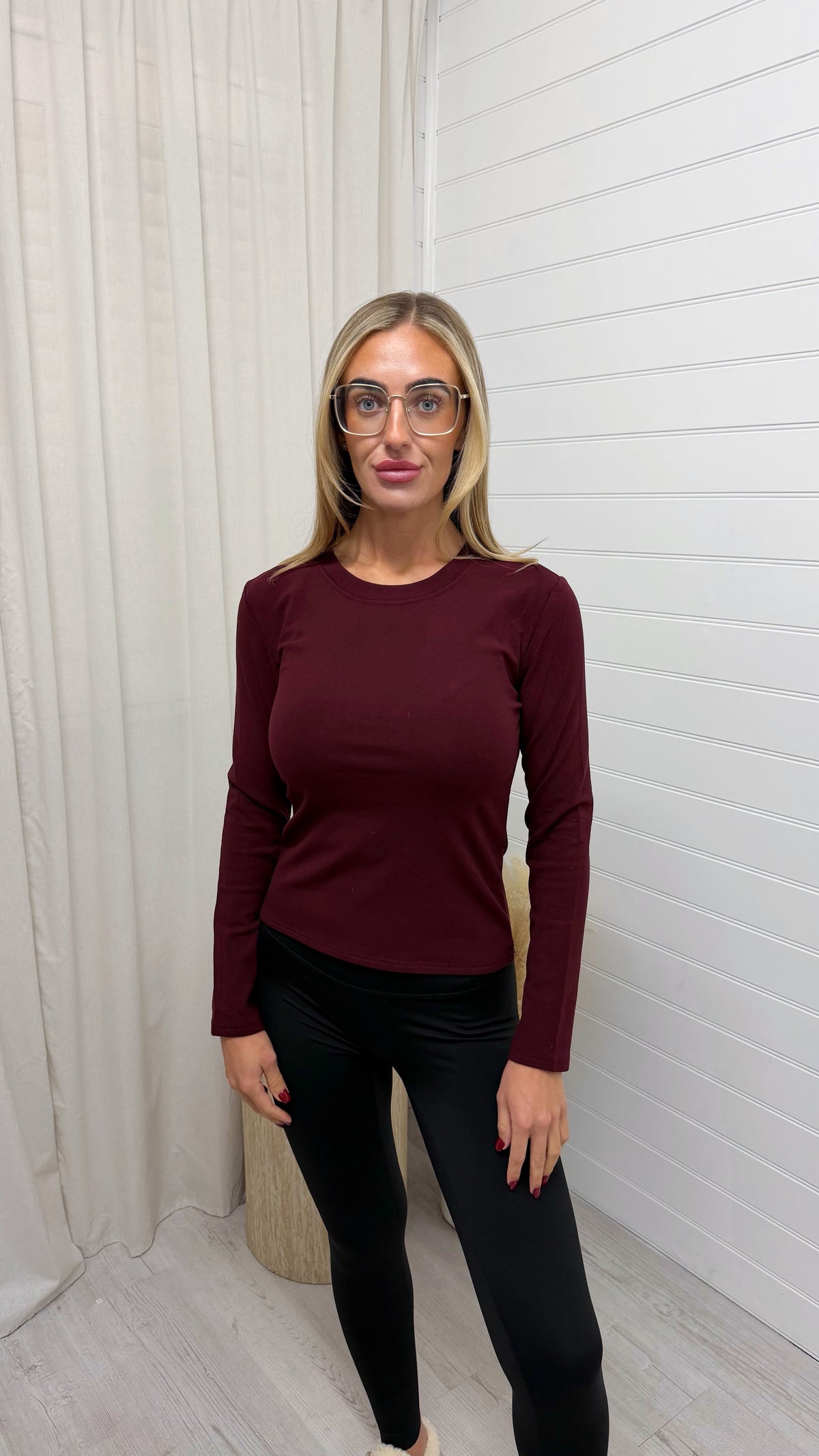 Thermal Long Sleeve Basic Top - WINE
