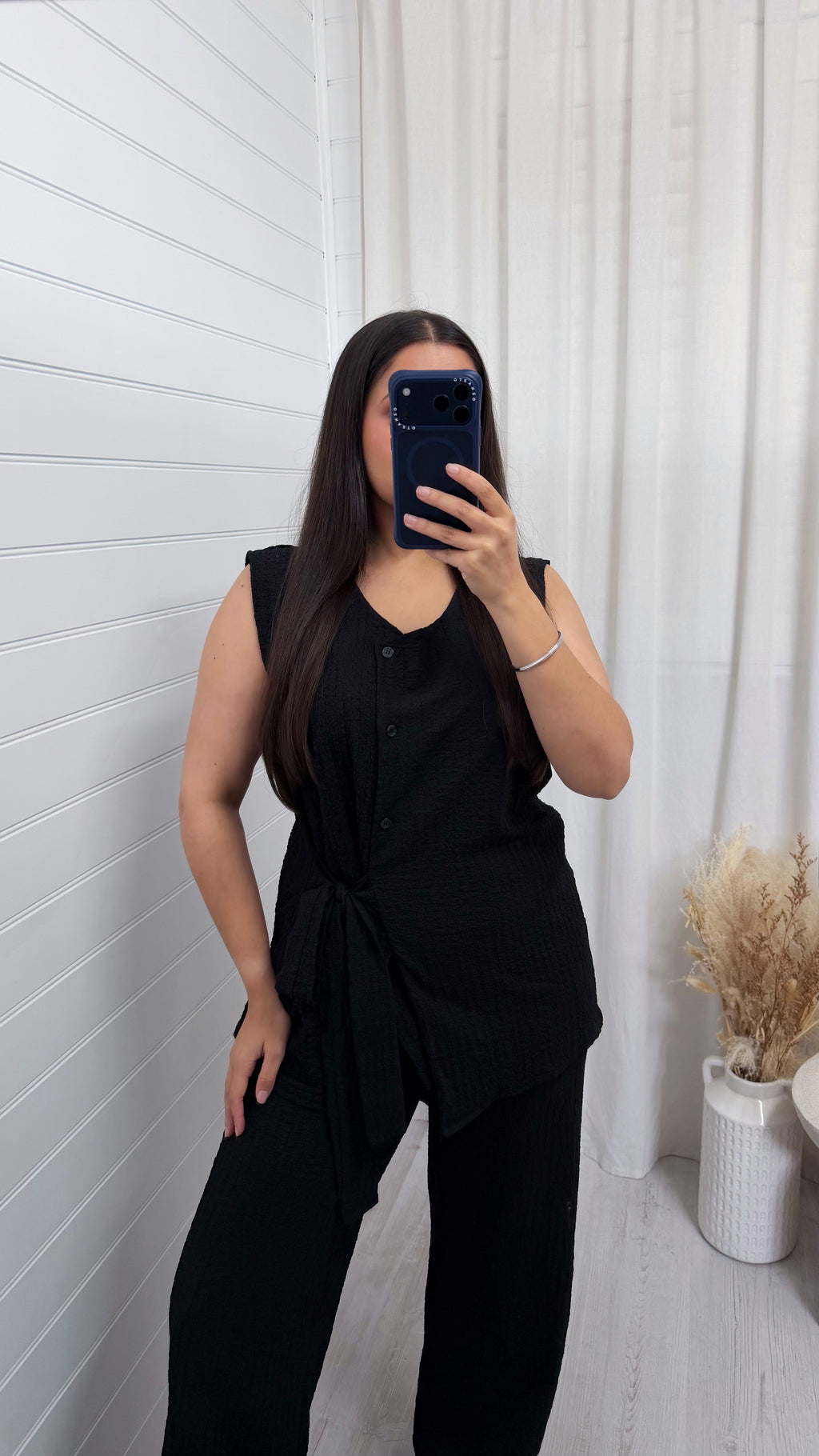 Wrap Over Sleeveless Top and Trousers Co-Ord - BLACK