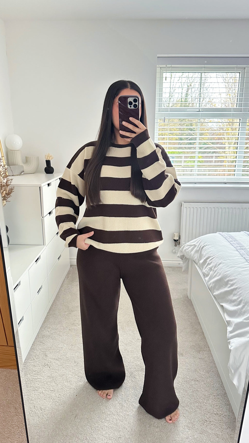 Stripey Knitted Jumper and Trousers Co-Ord - BROWN/BEIGE