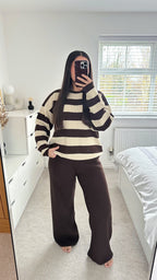 Stripey Knitted Jumper and Trousers Co-Ord - BROWN/BEIGE