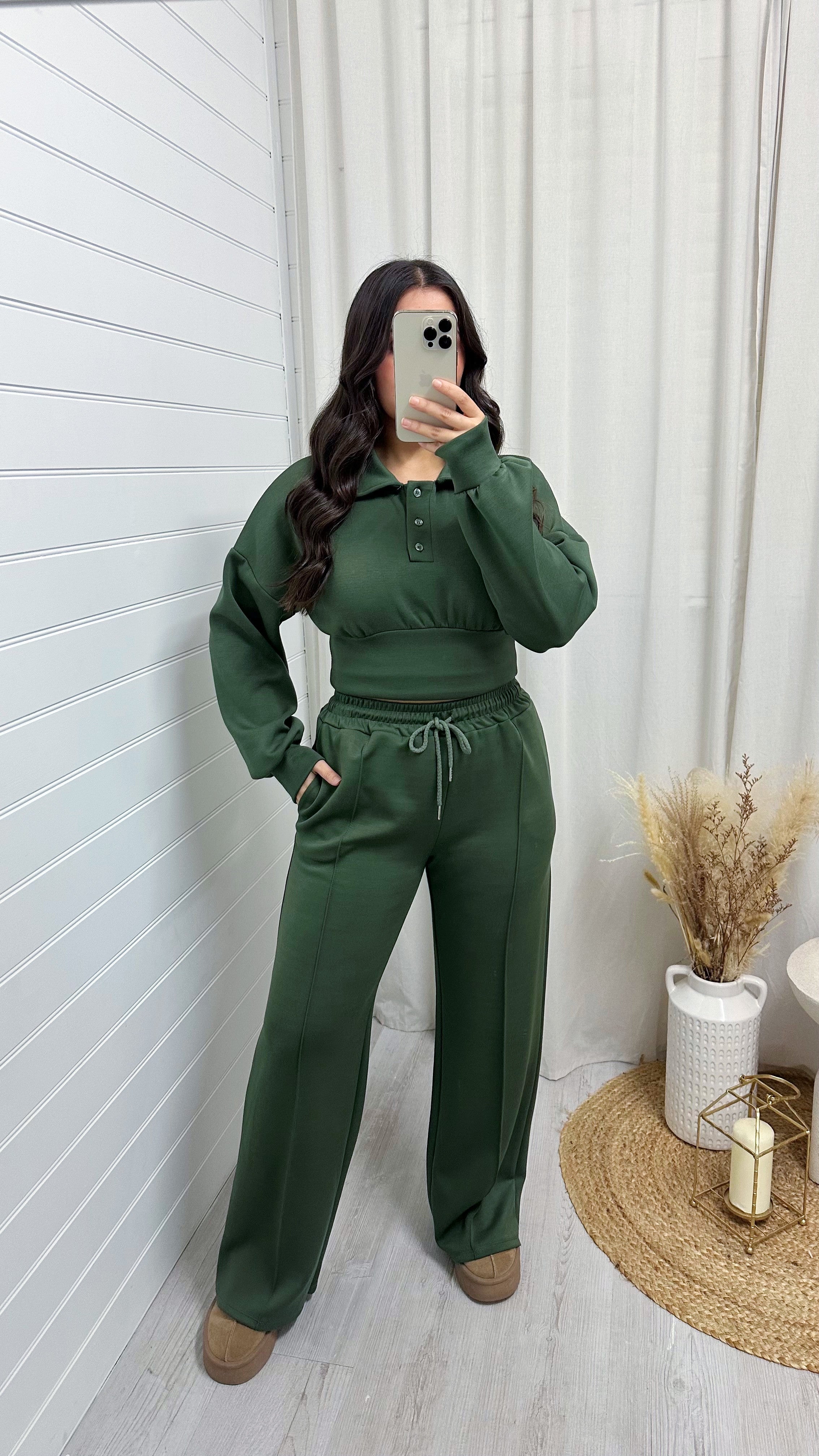 Cropped Shirt and Joggers Tracksuit - KHAKI