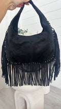 Suede Fringe Bag - BLACK