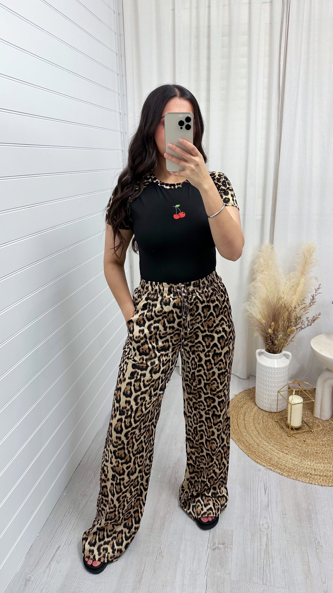 Leopard Print Straight Leg Trousers